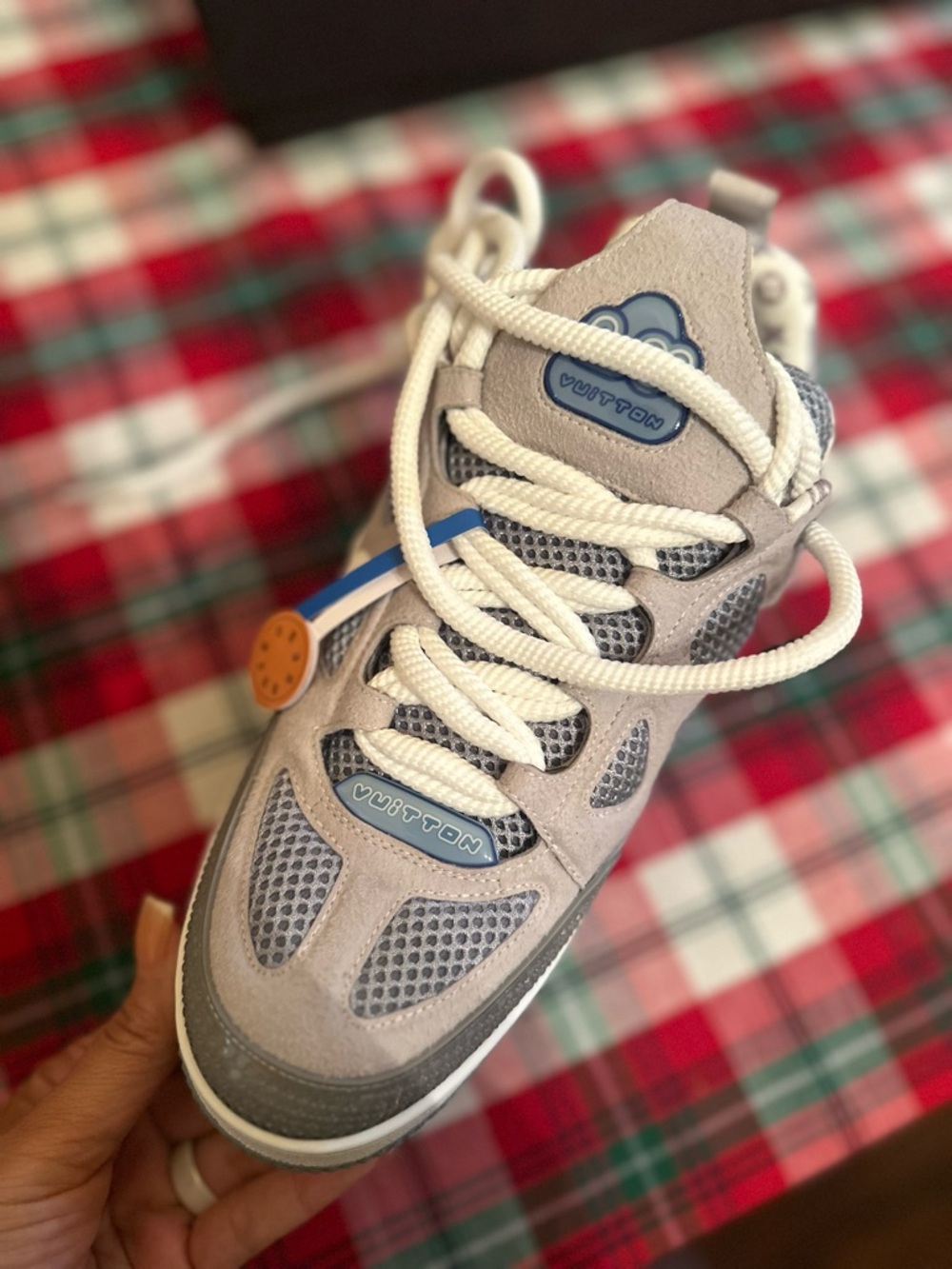 Louis Vuitton Grey & Blue Mesh Suede Sneaker - LV Trainers - Picture 3 of 8